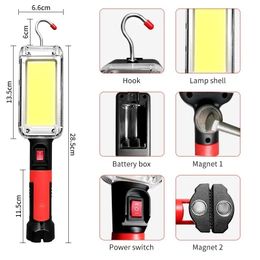 Lumière de travail USB COB, lampe de poche à LED portable, 18650 réglable, 2 modes, étanche, conception magnétique, lumière de camping, 1 pièce