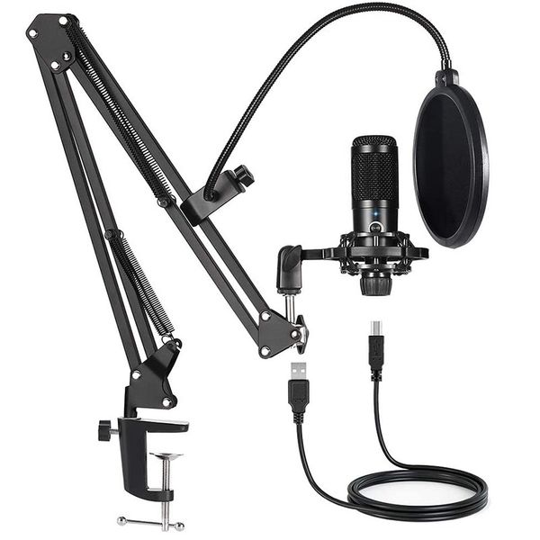 Kit de microphone à condensateur pour ordinateur USB avec support de bras de ciseaux réglable pour PC YouTube Video Gaming Streams Studio