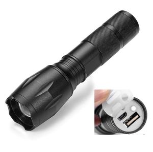 Lampe de poche rechargeable USB T6 avec batterie 18650 intégrée, batterie externe, lampes de poche, lanternes de chasse en plein air, randonnée, camping, lampe torche super lumineuse