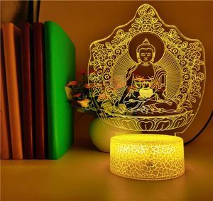 Lampe de bureau USB 3D acrylique capteur de nuit lumière LED le seigneur Budda Figure veilleuse atmosphère décoration cadeau sincère pour bouddhiste8828008