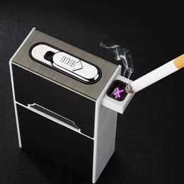 USB Double Arc Plasma Briquet Automatique Étui À Cigarettes 20 Gadgets En Métal Résistant À L'humidité Mens Cadeau 3MWJ