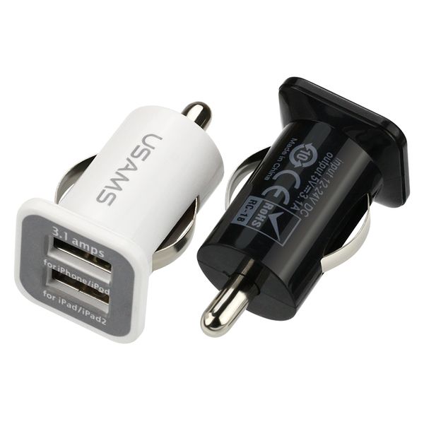 Cargador de coche USB dual portátil 5V 3.1A Adaptador de corriente de 2 puertos Carga rápida para todos los teléfonos inteligentes