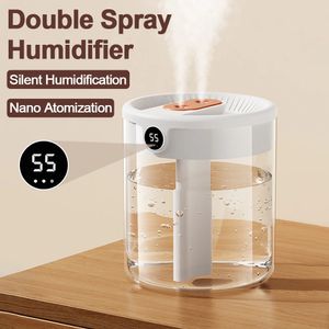 USB Dual Nozzle luchtbevochtiger met LCD-display Ultrasone aromatherapie diffuser Sfeerlicht Geschikt voor thuis en slaapkamer 231226