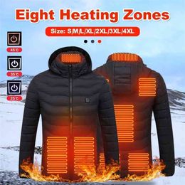 USB Elektrische Verwarming Jas 8 Gebieden Verwarming Vest Lange Mouwen Verwarming Jas Thermische Wasbare Gilet Homme Manche Longue 210821