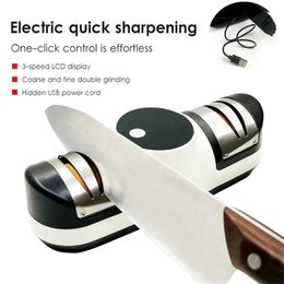 Aiguiseur de couteaux électrique USB réglable pour couteaux de cuisine outil d'affûtage de ciseaux Double tête outils de lame de meulage fin 210615