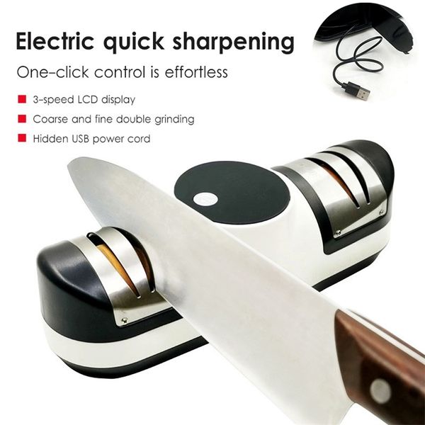 Aiguiseur de couteaux électrique USB réglable pour couteaux de cuisine outil d'affûtage de ciseaux Double tête outils de lame de meulage fin 210615