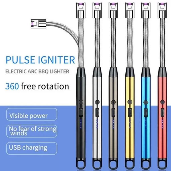 Encendedor de cocina largo recargable por USB para estufa, vela sin llama de arco de Plasma LED a prueba de viento, encendedores de barbacoa inusuales para exteriores