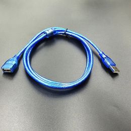 USB-verlengkabel man-vrouw datakabel met afgeschermde magnetische ring USB-kabel geheel koper transparant blauw