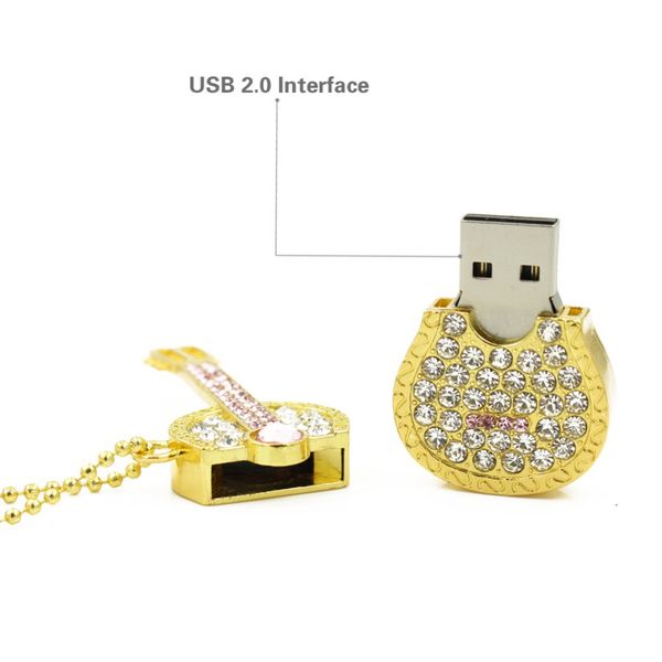 Clé USB 8 go 16 go clé USB 32 go clé USB diamant coloré U disque 2.0 or argent cristal guitare clé mémoire cadeau
