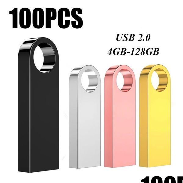 Unidades flash USB 100 piezas Metal 64 Gb Logo Negro 32 Gb Pen Drive 16 Gb Memory Stick Llavero U Disco 8 Gb Entrega directa Computadoras Redes Othoy