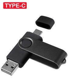 USB-flashdrives 2 in 1 TYPE-C voor mobiele telefoon USB-flashdrive 64 GB draaibare zwarte Memory Stick 32 GB Pen Drive 16 GB Pendrive 8 GB U Disk