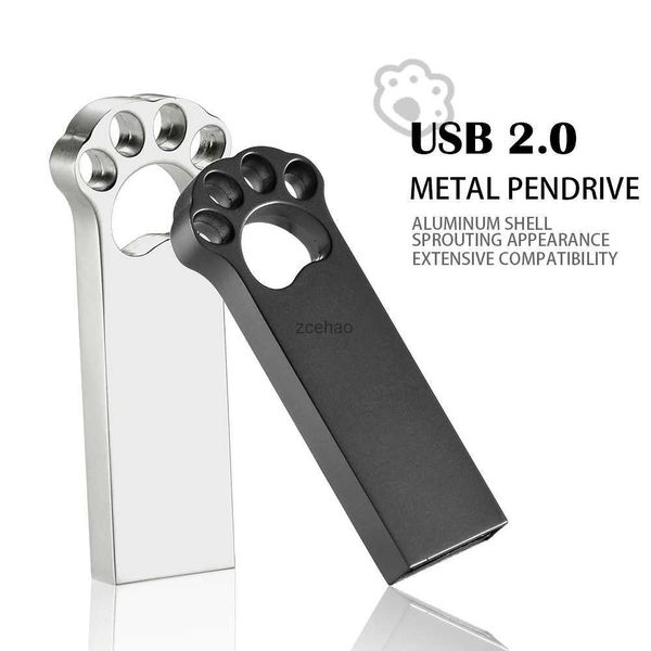 Unidades flash USB Bear Paw Metal Unidad flash USB 128 GB Capacidad real Pen Drive 64 GB Plata Venta al por mayor Memory Stick 32 GB Capacidad real Pendrive 16 GB