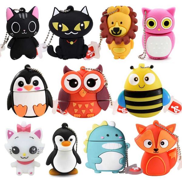 Unidades flash USB Unidad flash USB de dibujos animados lindo 64 GB Animal Penguin Pen Drive 32 GB Gato Búho Memory Stick León Pendrive Dinosaurio Almacenamiento externo 16G