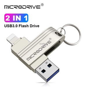 USB Flash Drives Iphone Lightning USB 3.0 Flash Drive 256GB Voor IOS iPad PC Zilver/Zwart OTG Pen drive 128GB 2 in 1 Pendrive 64GB Geheugenstick