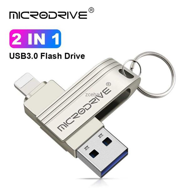Unidades flash USB Iphone Lightning USB 3.0 Flash Drive 256 GB para IOS iPad PC Plata/Negro OTG Pen drive 128 GB 2 en 1 Pendrive 64 GB Memory Stick