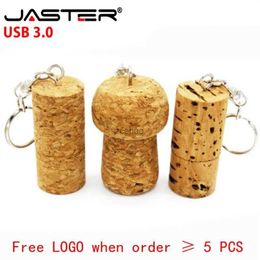 USB Flash Drives JASTER 3.0 Houten kurk USB-flashdrive beboste plug pendrive 8GB 64GB 32GB geheugenstick aangepast met sleutelhanger huwelijkscadeau