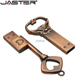 USB Flash Drives JASTER Koper liefde hartvormige sleutel USB Flash Drive Pendrive Pen Drive 4GB 16GB 32GB 64GB metalen sleutels Memory Stick huwelijkscadeau