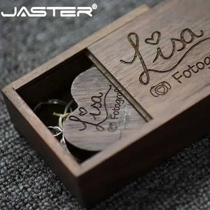 Clés USB JASTER clé USB coeur en bois de noyer + boîte clé USB 2.0 clé USB personnalisée gratuite avec porte-clés cadeau de mariage disque U 8G