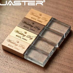 USB Flash Drives JASTERover Hout met kristal USB flash drive creatieve pen drive gratis aangepaste memory stick Huwelijksgeschenken 8GB 16GB 32GB 64GB