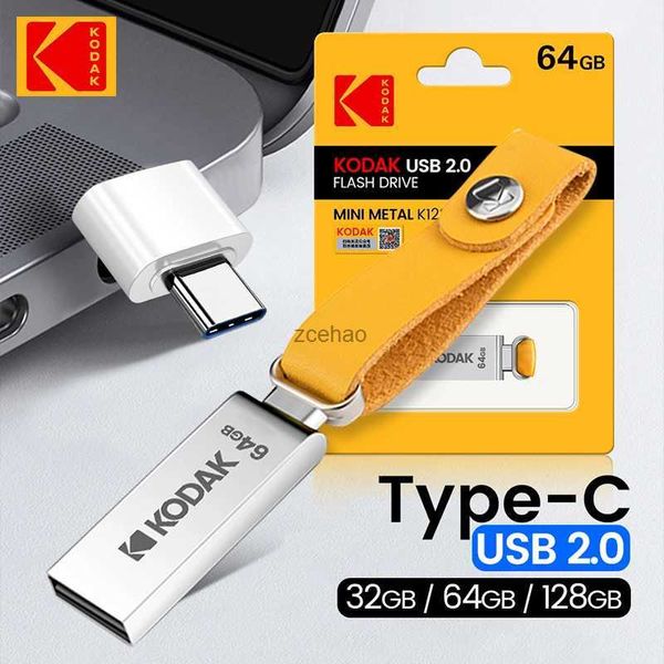 Unidades flash USB KODAK K122 USB2.0 PenDrive 16 GB 32 GB 64 GB 128 GB Unidad flash USB de metal Memoria de disco OTG Envío gratuito + Adaptador tipo C