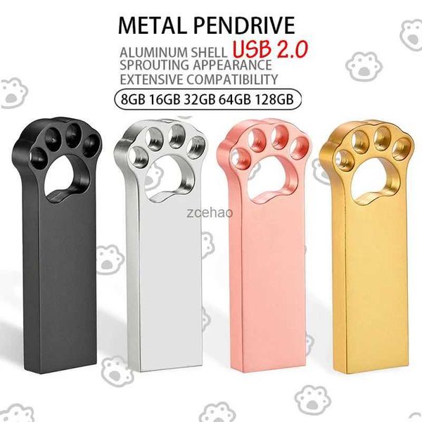 Clés USB Mini métal haute vitesse 64 Go clé USB 2.0 capacité réelle clé USB clé USB 32 Go multicolore pattes de chat clé USB 16 Go