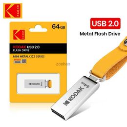 USB-flashstations Nieuwe KODAK USB-flashstations Mini Pen Drive 128 GB 64 GB 32 GB Pendrive Waterdichte USB-geheugenstick Leer Landyard Metalen U-schijf