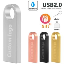 USB Flash Drives NIEUW metalen memoria usb flash drive 32GB pendrive 128GB 64GB waterdichte pen drive 16GB 8GB flash usb stick 2.0 sleutel Custom