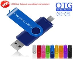 USB Flash Drives OTG 128G 9Color Pen Drive Pendrive Personnalized USB Stick 64 Go pour le smartphone Spin Logo MicrousB PersonalzizAbil2869981