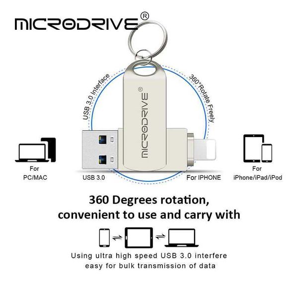 Clés USB Clé USB OTG USB3.0 pour iPhone avec clé USB 2 en 1 vers Lightning USB 3.0 pour iPhone 6/7/8//11/12/13/14/pour Ipad