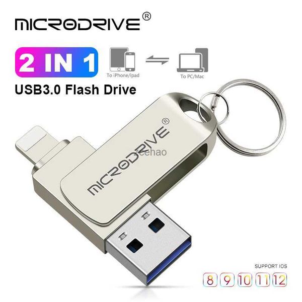 Clés USB Faites pivoter la clé USB 3.0 pour iPhone avec 2 en 1 USB-A vers interface Lightning clé USB 3.0 pour Iphone7/8/9/11/12/13/IpadL2101