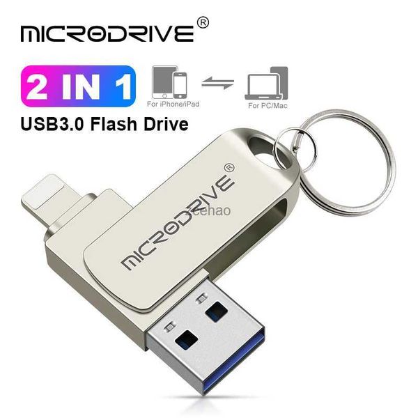 Clés USB Faites pivoter la clé USB 3.0 pour iPhone avec interface USB-A vers iPhone 2 en 1 clé USB 3.0 pour Iphone7/8/9/11/12/13/Ipad