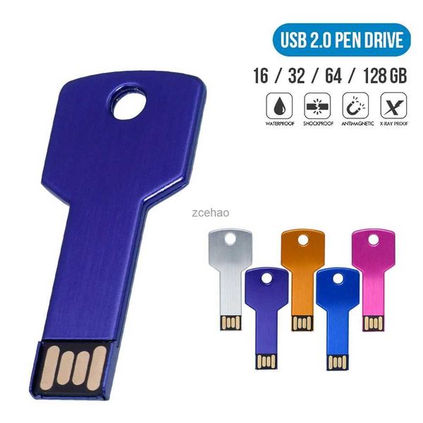 Unidades flash USB Forma de llave USB Pendrive Memoria de metal 4GB 8GB16GB 32GB 64GB128GB 256GB Unidad flash USB Pen Drive Flash Disco USB Pen Drive