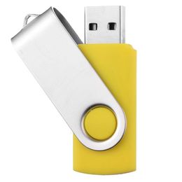 USB -flashaandrijvingen Geel metaal Roteren 32 GB 2.0 Penaandrijving Duim opslag voldoende geheugenstick voor pc -laptopboek Tablet Drop Delivery Co OT4EN