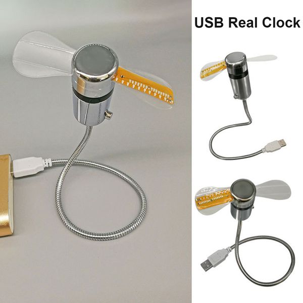 Gadgets USB LED Clock Mini ventilateur avec affichage de température en temps réel Bureau de refroidissement en métal ventilateur clignotant pour ordinateur portable pour ordinateur portable NOUVEAU