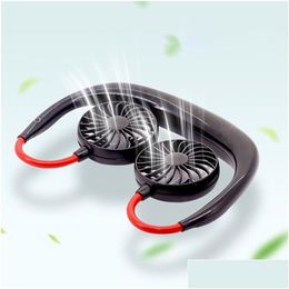 Gadgets USB Mini ventilateur cool portable rechargeable tour de cou paresseux suspendu double refroidissement pour la vie quotidienne avec boîte de vente au détail livraison directe C Dhkvg