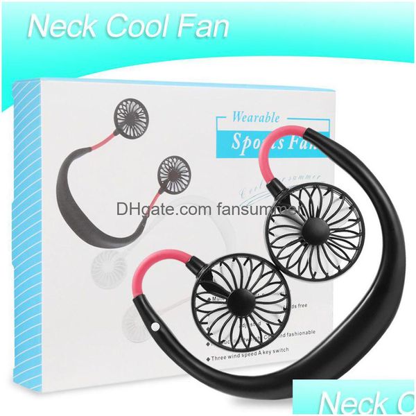 Usb Gadgets Mini Ventilateur Cool Portable Tour De Cou Rechargeable Lazy Neck Suspendu Double Refroidissement Pour La Vie Quotidienne Avec Retail Box Drop Delivery Dhnfm