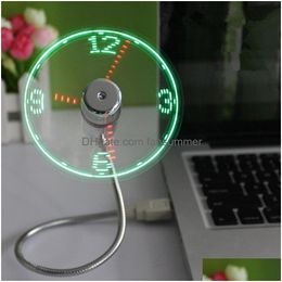 Gadgets Usb Nuevo Gadget ajustable duradero Mini Ventilador de luz LED flexible Reloj de tiempo Escritorio Pantalla real fresca Alta calidad Drop Deliver Dh2Qs