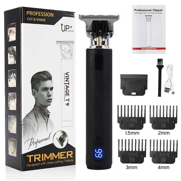 Cortadora de pelo USB Cortadora eléctrica Cortadora de afeitar inalámbrica para hombres Máquina de corte de peluquero T-Outliner Gold Black T9 220106