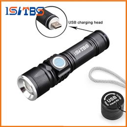 USB Handy LED Torch USB Flash Light Pocket LED Lampe de poche rechargeable Lampe zoomable Batterie intégrée 16340 pour la chasse Camping