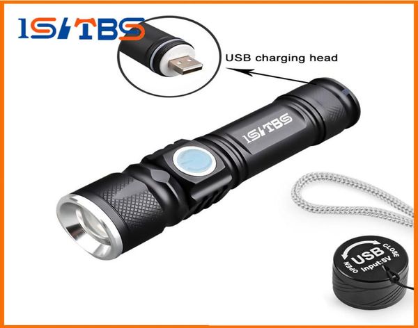 Torche LED pratique USB lampe de poche USB lampe de poche LED rechargeable lampe zoomable batterie 16340 intégrée pour la chasse Camping8466771