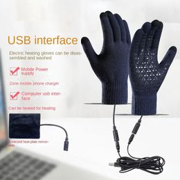 Guante con calefacción USB para mujeres calentadores de mano de la mano de la mano invierno calefacción caliente calentamiento recargable de tejer táctil de tejer táctil en interiores al aire libre 231221