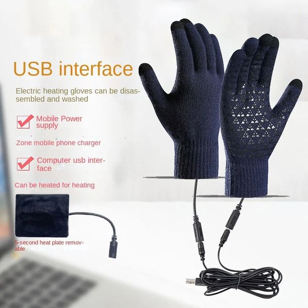 Gant chauffé USB pour femmes hommes réchauffeurs de main mitten chauffage chaud chauffant rechargeable tricot lavable tricot tactile extérieur intérieur 231221
