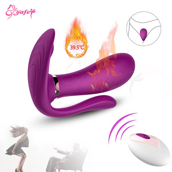 Gode chauffant USB Vibromasseur Télécommande sans fil Culotte vibrante G Spot Stimulateur de clitoris Anal Sex toy pour femmes Couple C19010501