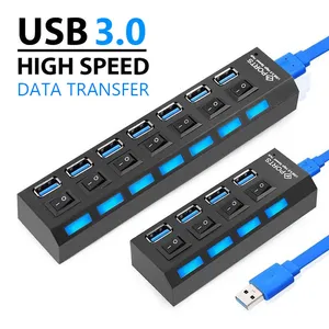 USB Hub 3.0 Splitter,4/7 Port Multiple Expander 2.0USB Data with Individual On/Off Switches Lights for Laptop, PC, Computer, Mobile HDD, Flash Drive