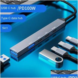 USB Hubs 5Gbps Hub Mtiport Typec Adaptateur PD100W Station d'accueil rapide Transfert de données Aluminium ALLIAGE DROP DIVRONNAIRES ORDINATEURS CORDE COTE5T