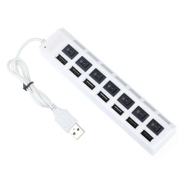 USB Hubs 7 ports Hub LED High Speed Speed 480 Mbps Adaptateur avec Power On Off Interrupteur pour ordinateur ordinateur portable Ordinateur de livraison de chute