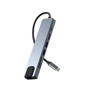 Hubs USB C Hub Adaptador Mtiport 100M USB-C 3.0 Puerto de datos de 5 Gbps con 4K 30 Hz 100 W Suministro de energía Ranura para tarjeta SD / TF Rj45 7 en 1 Ethernet Dhtib