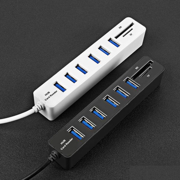 Hubs USB Hub Combo MTI Splitter 3/6 Puertos 2.0 Alta velocidad Mini 2 en 1 Lector de tarjetas SD TF para computadora portátil Computadoras de entrega N Dh5Hr