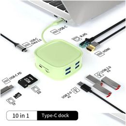 Hub USB Docking station per laptop Hub dock di espansione di tipo C Periferiche per computer 10 in 1 adatte per computer Phablet Drop Delivery N Otv8O