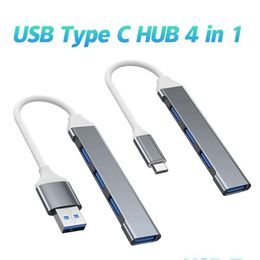 USB Hubs Mini Type C Hub 4 Poorten Adapter 3.0 MTI Splitter 4in1 Docking Station Tra Slim Super Speed Aluminium voor computer Laptop PC DR OTL3R